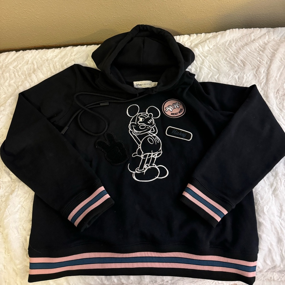 Coach x Disney Womens Mickey Mouse Pullover Hoodie With Appliqués Size M Black
